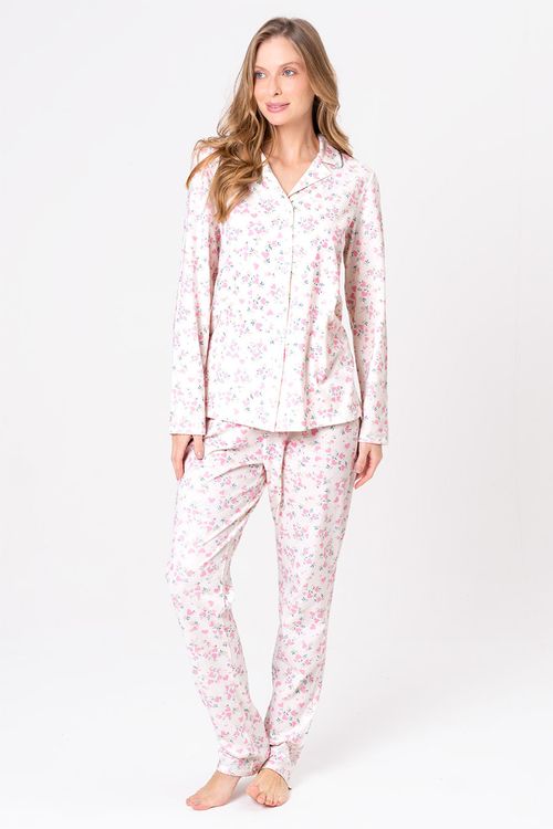 PIJAMA AMERICANO FEMININO DE ALGODÃO - FLORAÇÃO