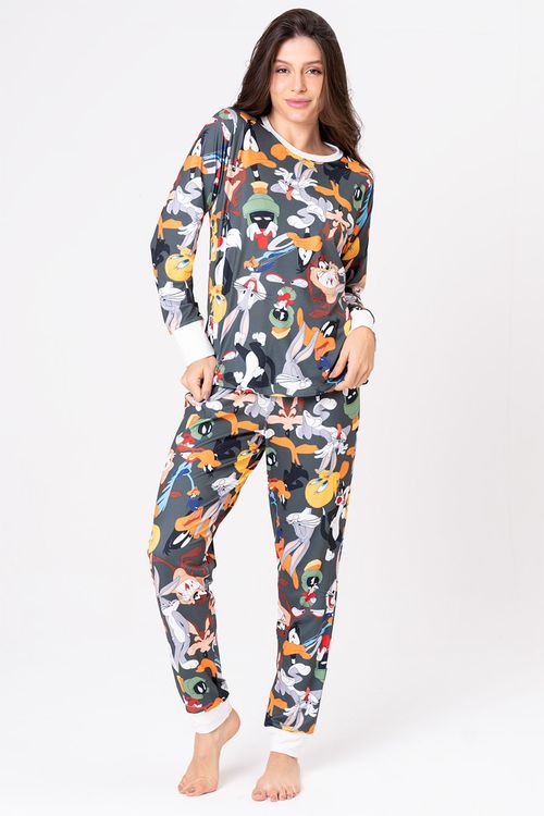 PIJAMA LONGO FEMININO TOQUE DE PÊSSEGO - LOONEY HOLLYWOOD