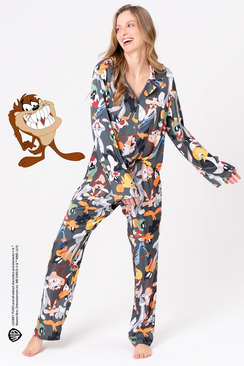 PIJAMA FEMININO AMERICANO ACETINADO - LOONEY HOLLYWOOD
