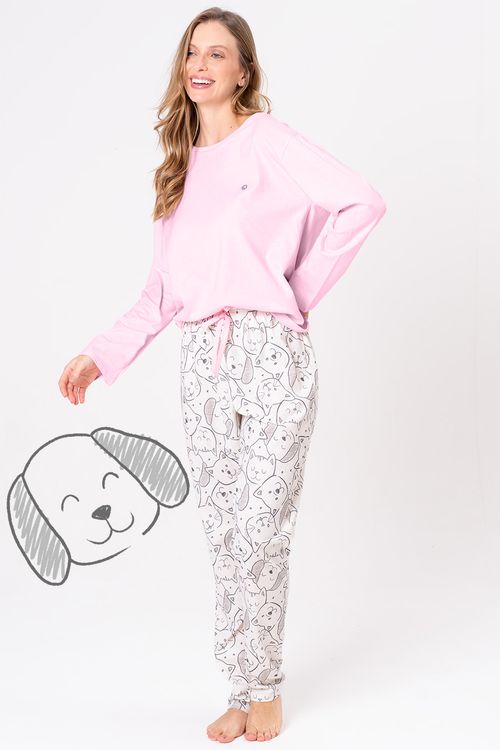 PIJAMA LONGO DE MALHA FEMININO - PET COLORS