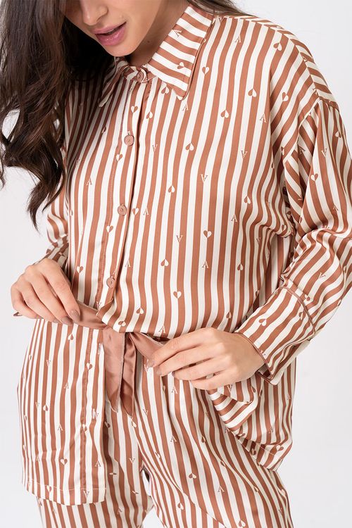 PIJAMA FEMININO AMERICANO ACETINADO LISTRAS - SERENA