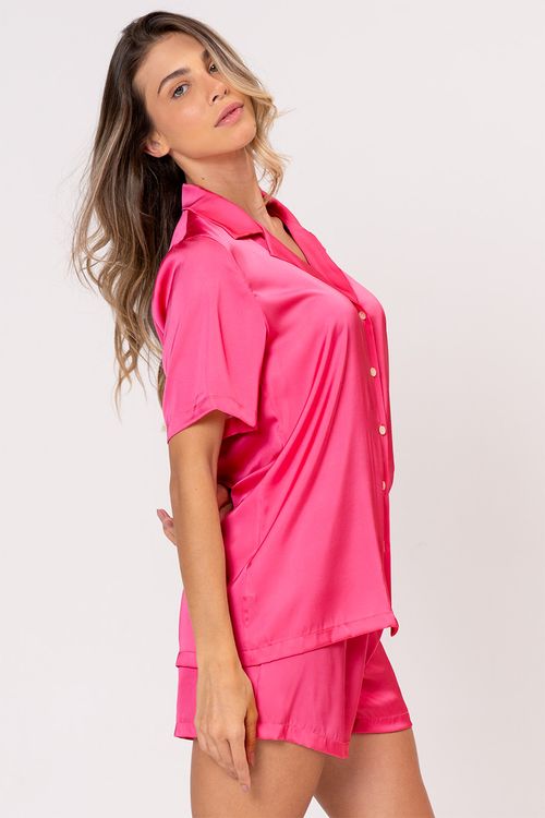 PIJAMA ACETINADO AMERICANO CURTO - CLÁSSICOS ACETINADOS PINK LOVE